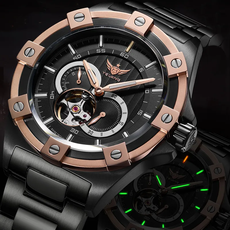 YELANG CHAO Trend Collection Automatic Mechanical Movement Stainless Steel Strap Watch Men's Watches Blue Dial-14