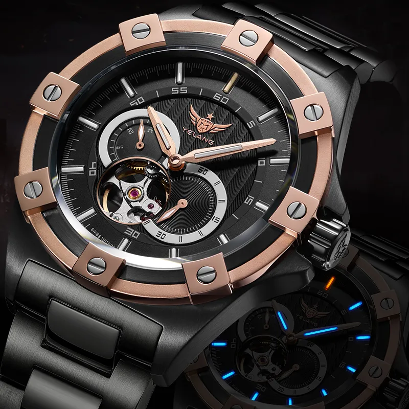 YELANG CHAO Trend Collection Automatic Mechanical Movement Stainless Steel Strap Watch Men's Watches Blue Dial-8