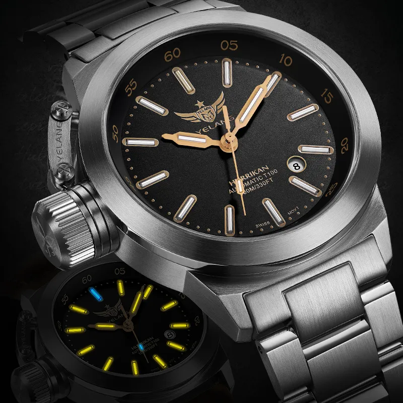 YELANG Automatic Mechanical Movement Stainless Steel Strap Watch Men's Watches Black Dial-14
