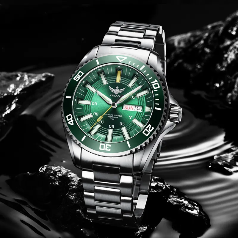 YELANG Automatic Mechanical Movement Stainless Steel Strap Watch Men's Watches Green Dial-6