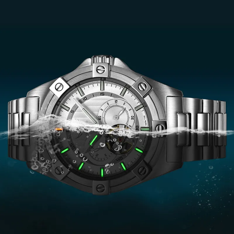 YELANG CHAO Trend Collection Automatic Mechanical Movement Stainless Steel Strap Watch Men's Watches Blue Dial-4