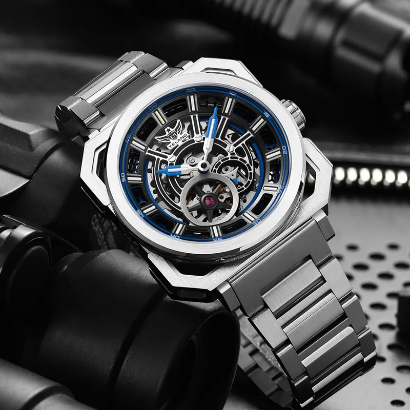 YELANG Automatic Mechanical Movement Stainless Steel Strap Watch Men's Watches Cut-Out Dial-6