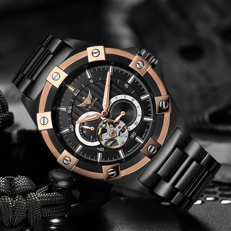 YELANG CHAO Trend Collection Automatic Mechanical Movement Stainless Steel Strap Watch Men's Watches Blue Dial-9