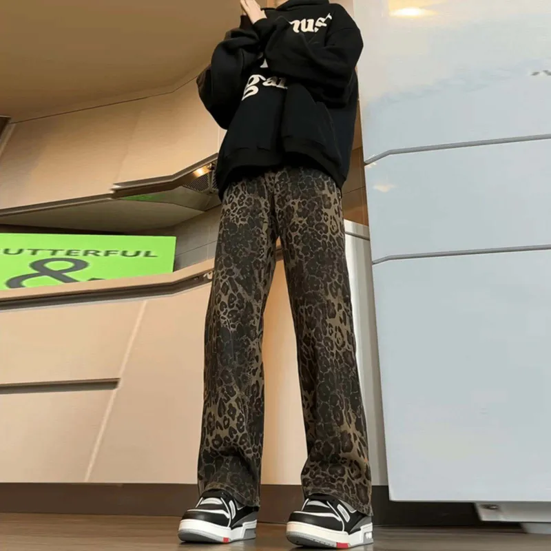OTKSK Jeans Unisex Leopard Print-2