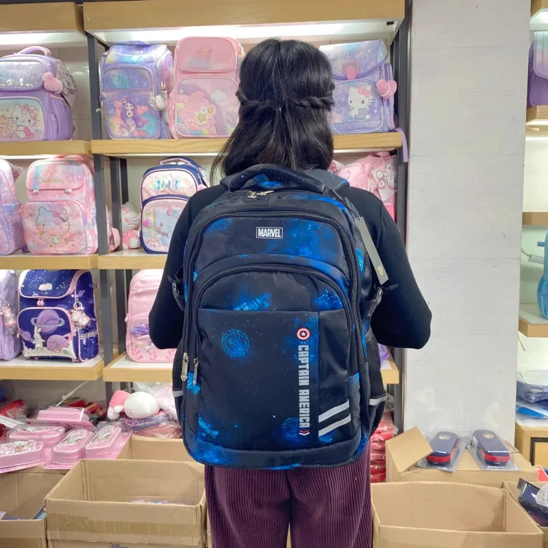 Disney × Marvel Collaboration Polyester Backpack Tubas Unisex Captain America Starry Blue/Iron Man Gray/Spider Man Gray-1