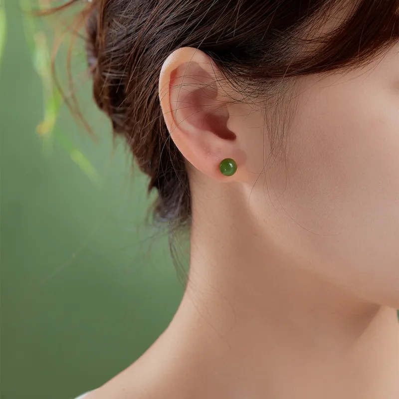 IL&CO. Hetian Jade Stud Earrings Women's Jasper-6