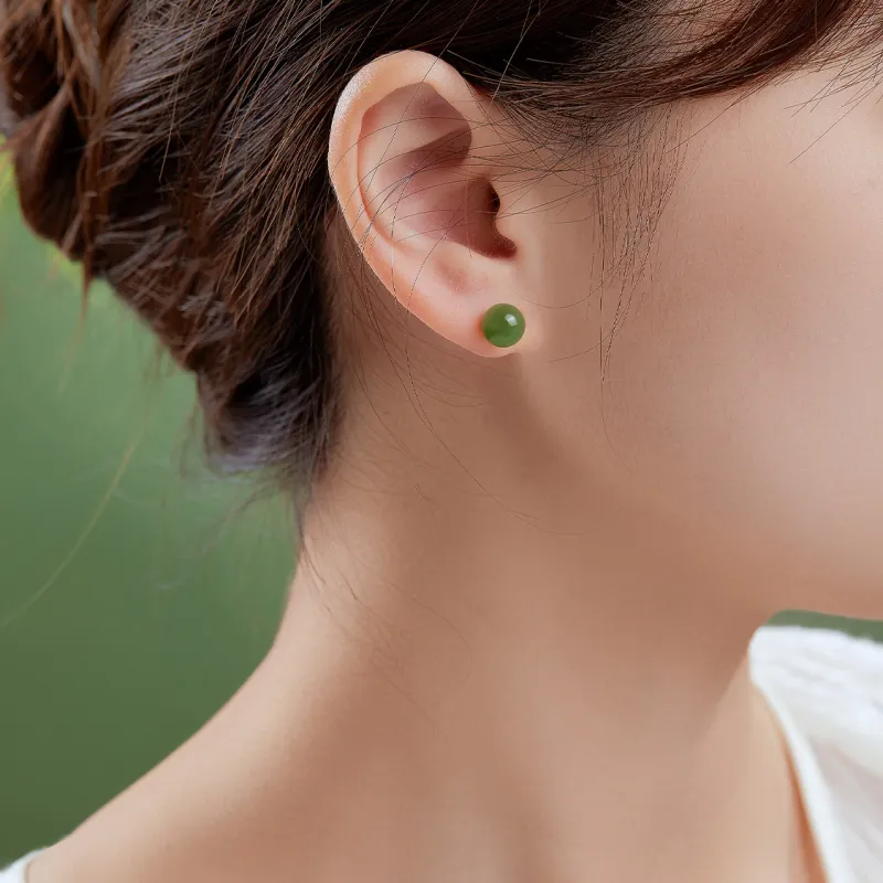 IL&CO. Hetian Jade Stud Earrings Women's Jasper-2