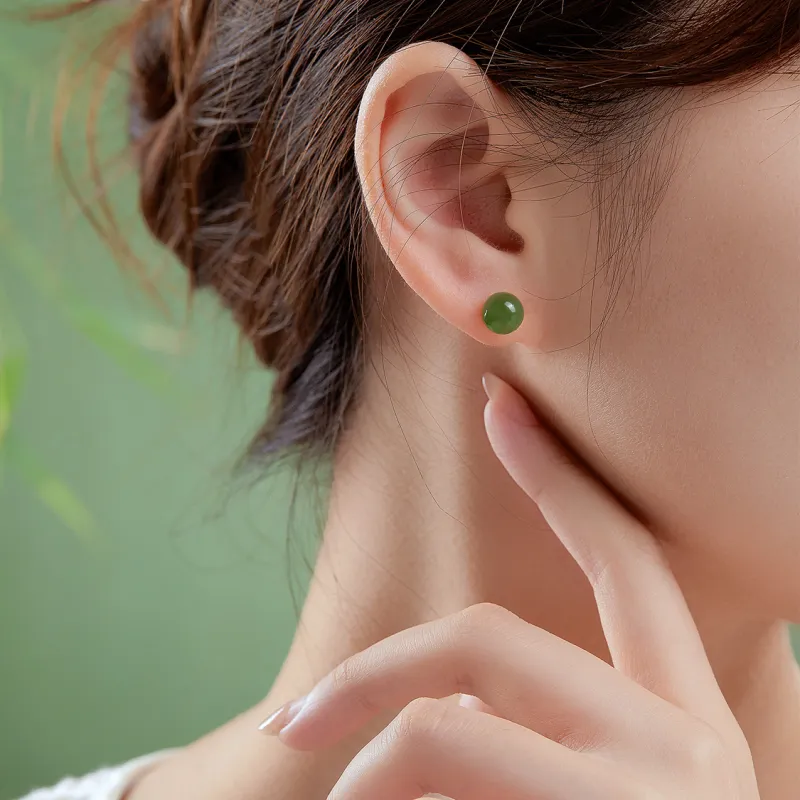 IL&CO. Hetian Jade Stud Earrings Women's Jasper-1