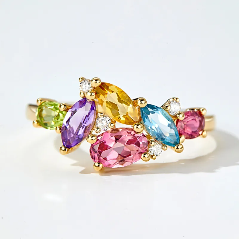 IL&CO. Natural 18K Gold Colored Gemstone Rings Women's-1