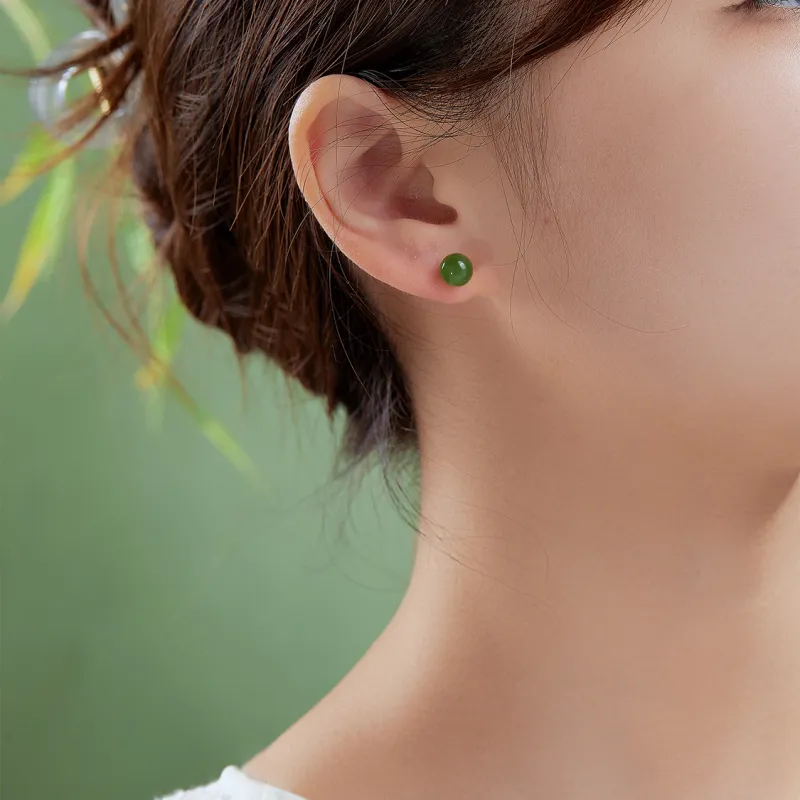 IL&CO. Hetian Jade Stud Earrings Women's Jasper-5
