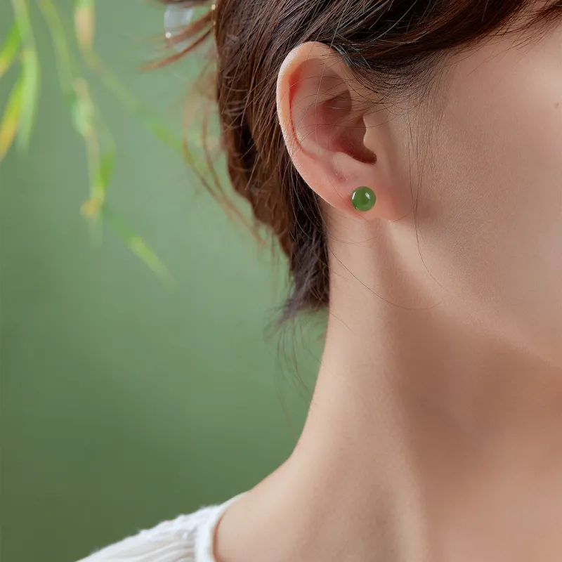 IL&CO. Hetian Jade Stud Earrings Women's Jasper-3