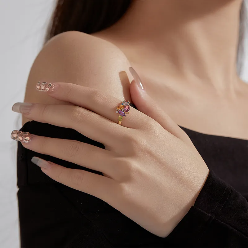 IL&CO. Natural 18K Gold Colored Gemstone Rings Women's-5