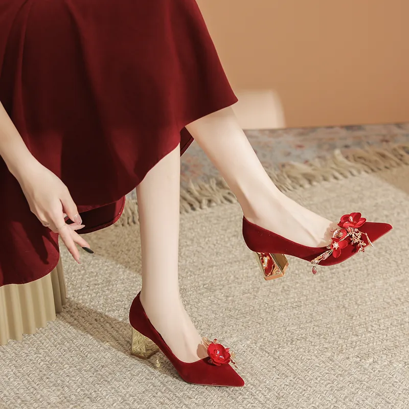 KATHRYN WILSON Chunky Heel High Heels Women's Red-7