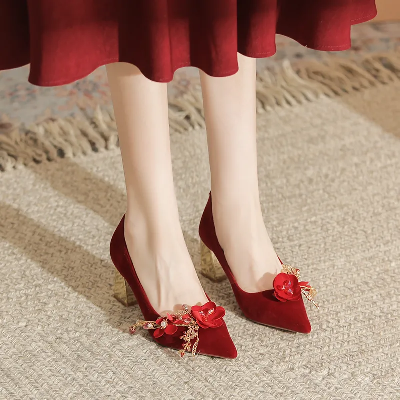 KATHRYN WILSON Chunky Heel High Heels Women's Red-3
