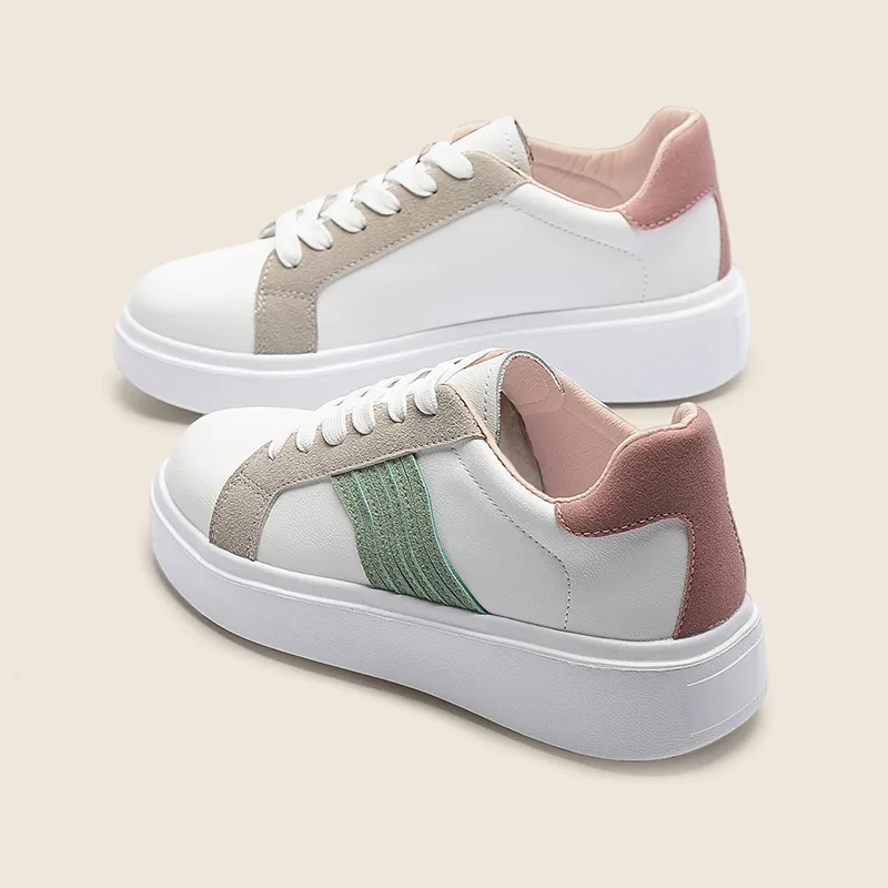 KATHRYN WILSON Anti Slip Wear Resistant Low Top Skateboard Shoes Women's White Green-1
