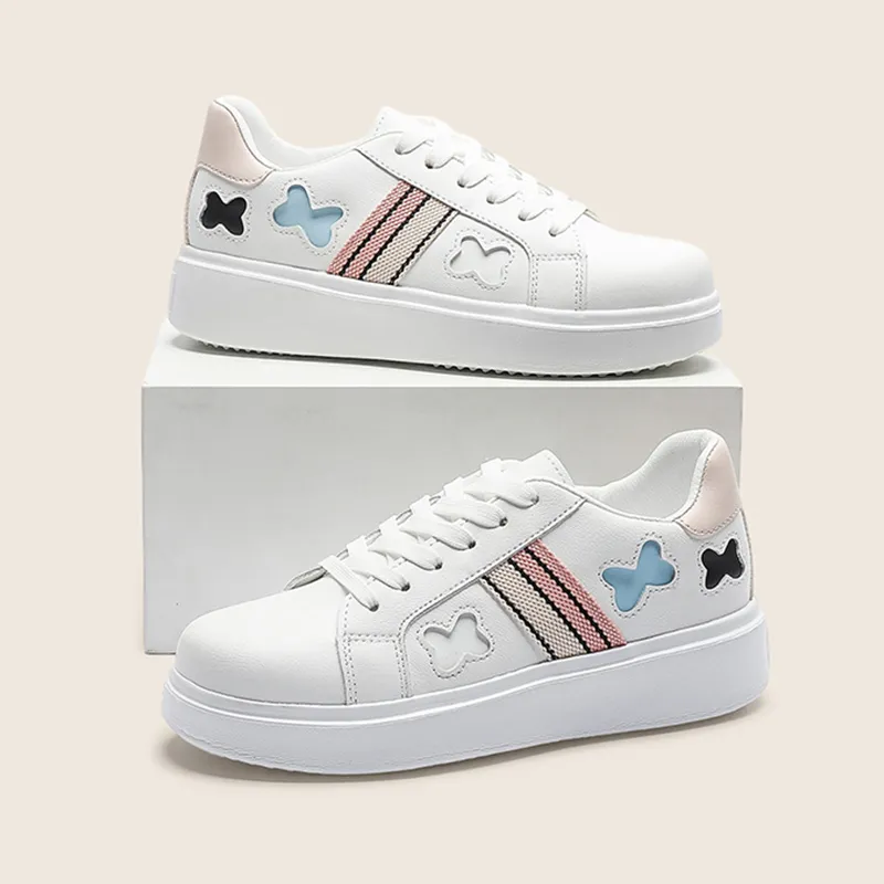 KATHRYN WILSON Anti Slip And Wear Resistant Lightweight Low Top Skateboard Shoes Women's White Pink-5