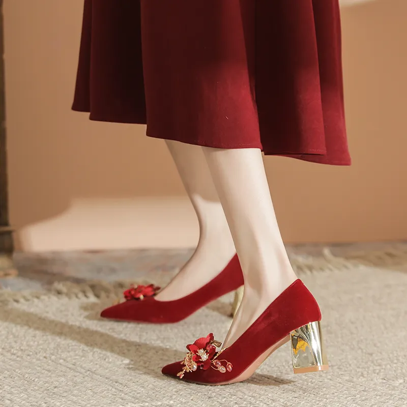 KATHRYN WILSON Chunky Heel High Heels Women's Red-5