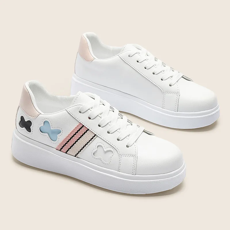 KATHRYN WILSON Anti Slip And Wear Resistant Lightweight Low Top Skateboard Shoes Women's White Pink-2