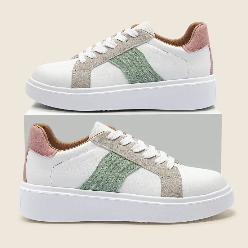 KATHRYN WILSON Anti Slip Wear Resistant Low Top Skateboard Shoes Women's White Green-4