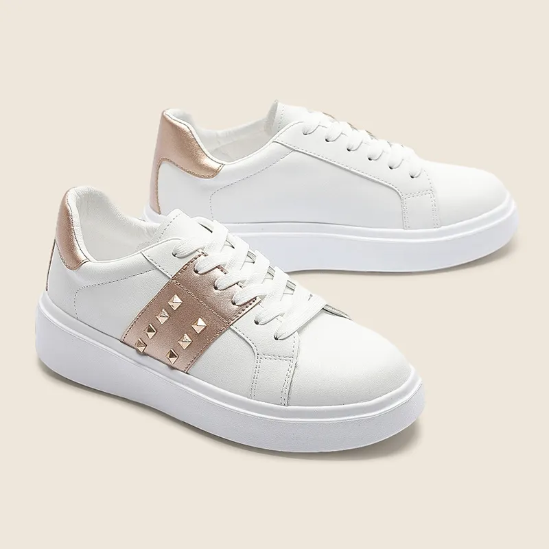 KATHRYN WILSON Low Top Skateboard Shoes Women's White Gold-1
