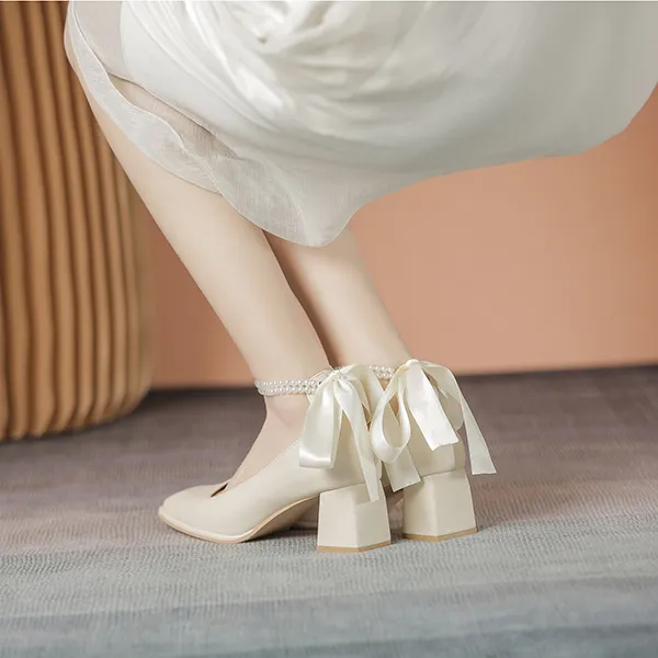 KATHRYN WILSON Chunky Heel High Heels 5.5cm Women's Apricot-4