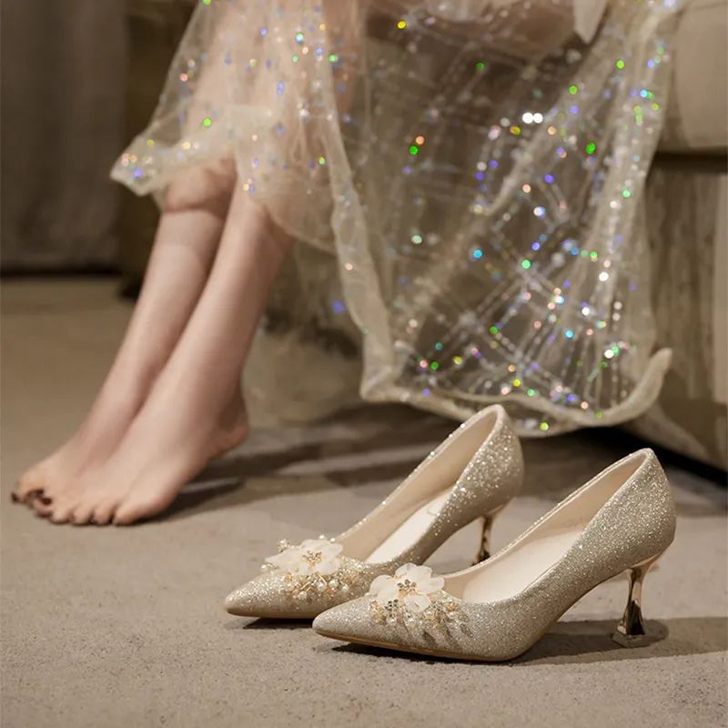 KATHRYN WILSON Slim Heel High Heels 7.5cm Women's Champagne-5