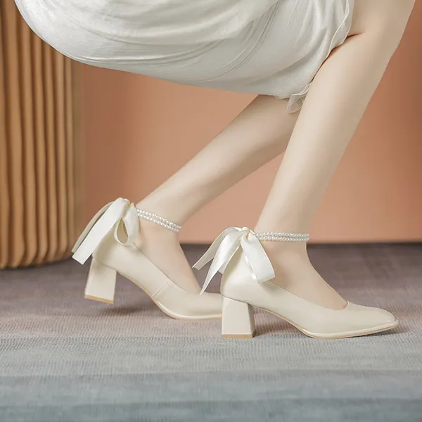 KATHRYN WILSON Chunky Heel High Heels 5.5cm Women's Apricot-5