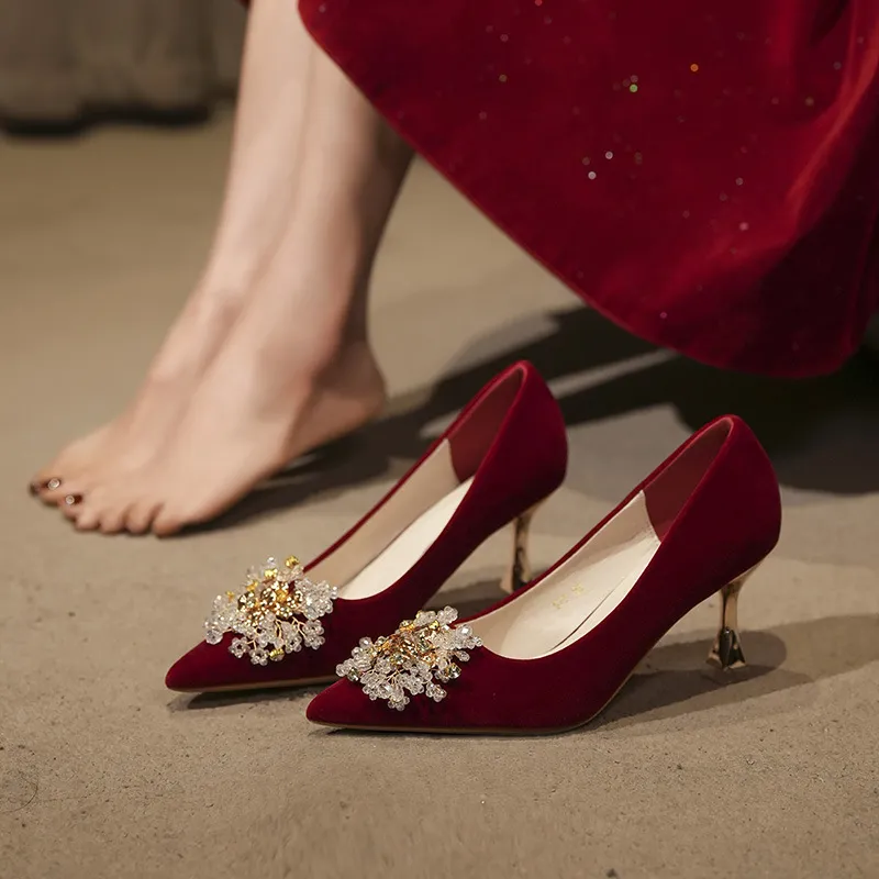 KATHRYN WILSON Slim Heel High Heels 7.5cm Women's Burgundy-3