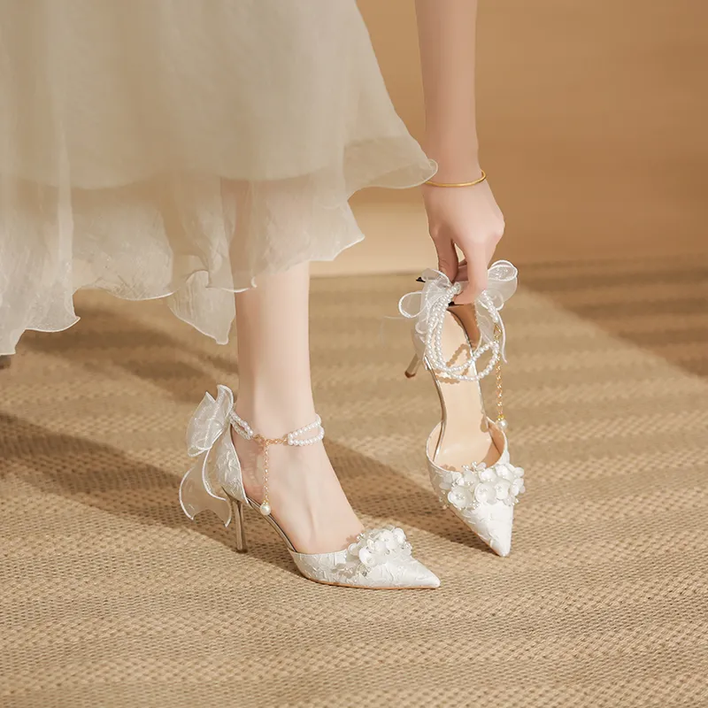 KATHRYN WILSON Spring Snow Slim Heel High Heels 6cm Women's White-4