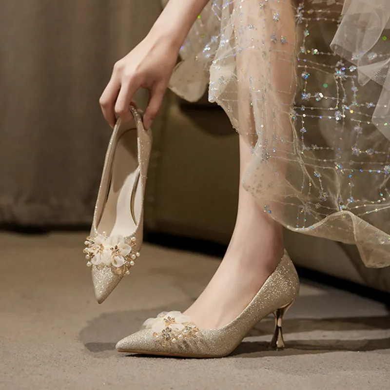 KATHRYN WILSON Slim Heel High Heels 7.5cm Women's Champagne-6
