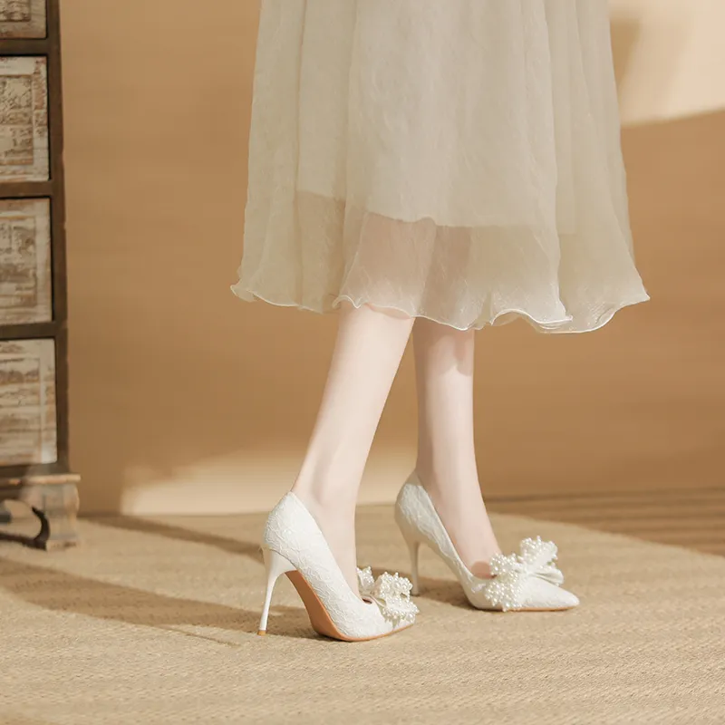KATHRYN WILSON Graceful And Lively Slim Heel High Heels Women's White-5