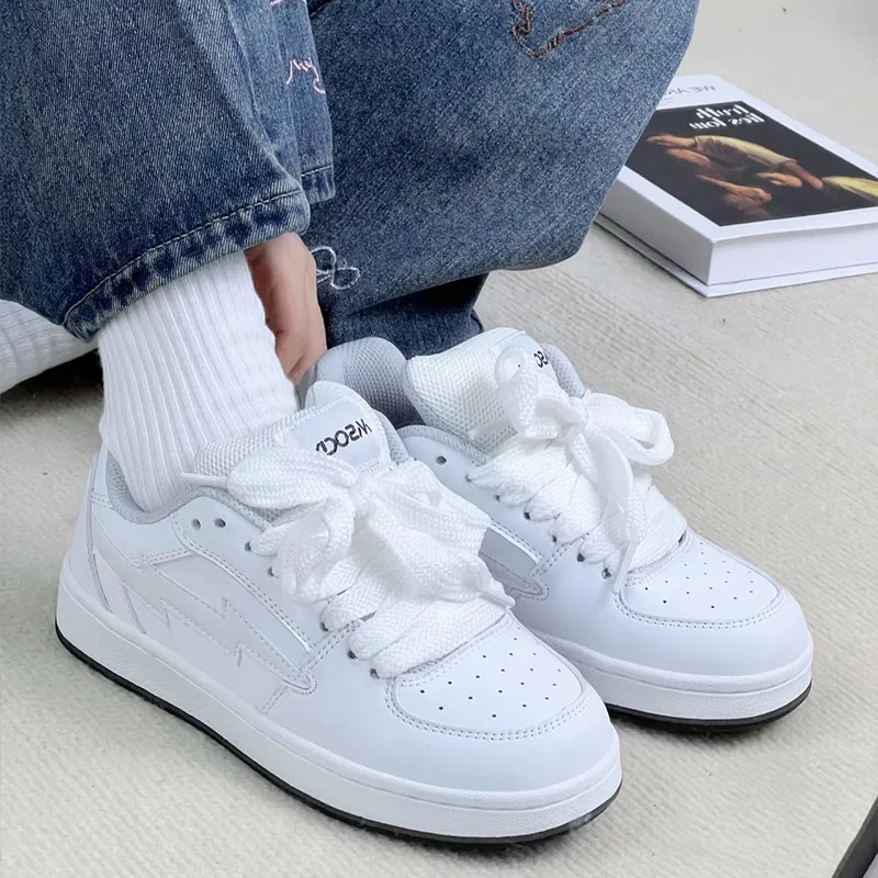 KATHRYN WILSON Height Increasing Abrasion Resistant Lightweight Slip Resistant Low Top Skateboard Shoes Unisex White-5