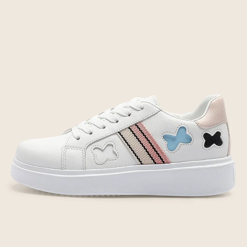 KATHRYN WILSON Anti Slip And Wear Resistant Lightweight Low Top Skateboard Shoes Women's White Pink-1