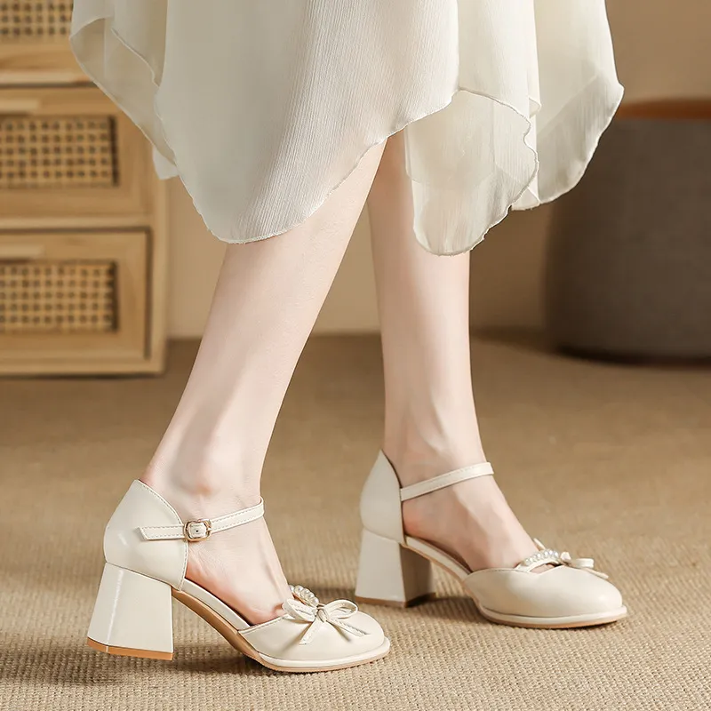 KATHRYN WILSON Chunky Heel High Heels 6cm Women's Apricot-4