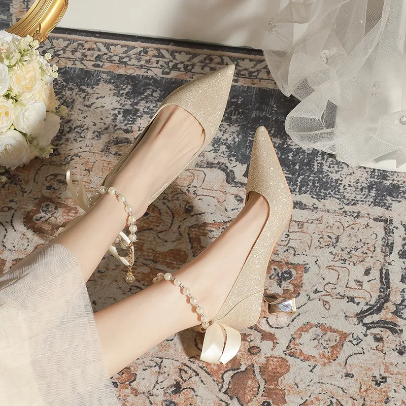 KATHRYN WILSON Chunky Heel High Heels 5.5cm Women's Champagne-6