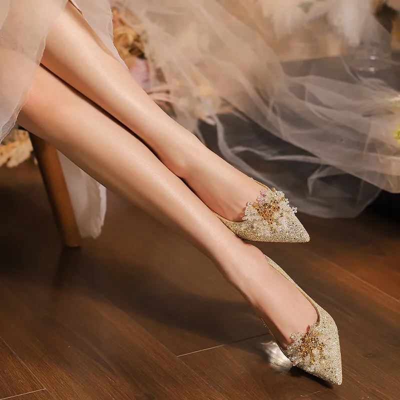 KATHRYN WILSON Chunky Heel High Heels Women's Champagne-5