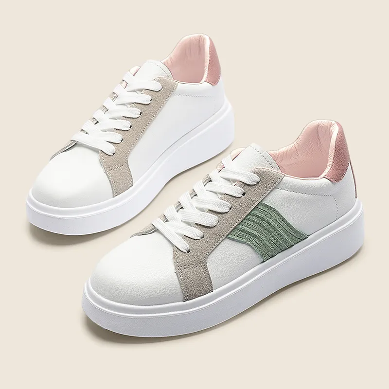 KATHRYN WILSON Anti Slip Wear Resistant Low Top Skateboard Shoes Women's White Green-5