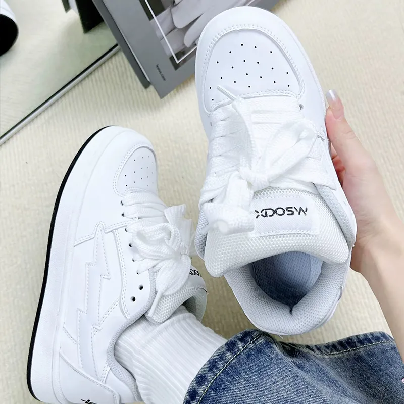 KATHRYN WILSON Height Increasing Abrasion Resistant Lightweight Slip Resistant Low Top Skateboard Shoes Unisex White-10