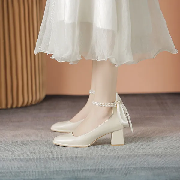 KATHRYN WILSON Chunky Heel High Heels 5.5cm Women's Apricot-3