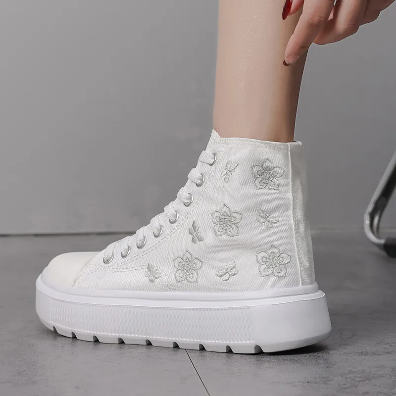 KATHRYN WILSON Wear Resistant Lightweight Height Increasing High Top Canvas Shoes Women's White-4