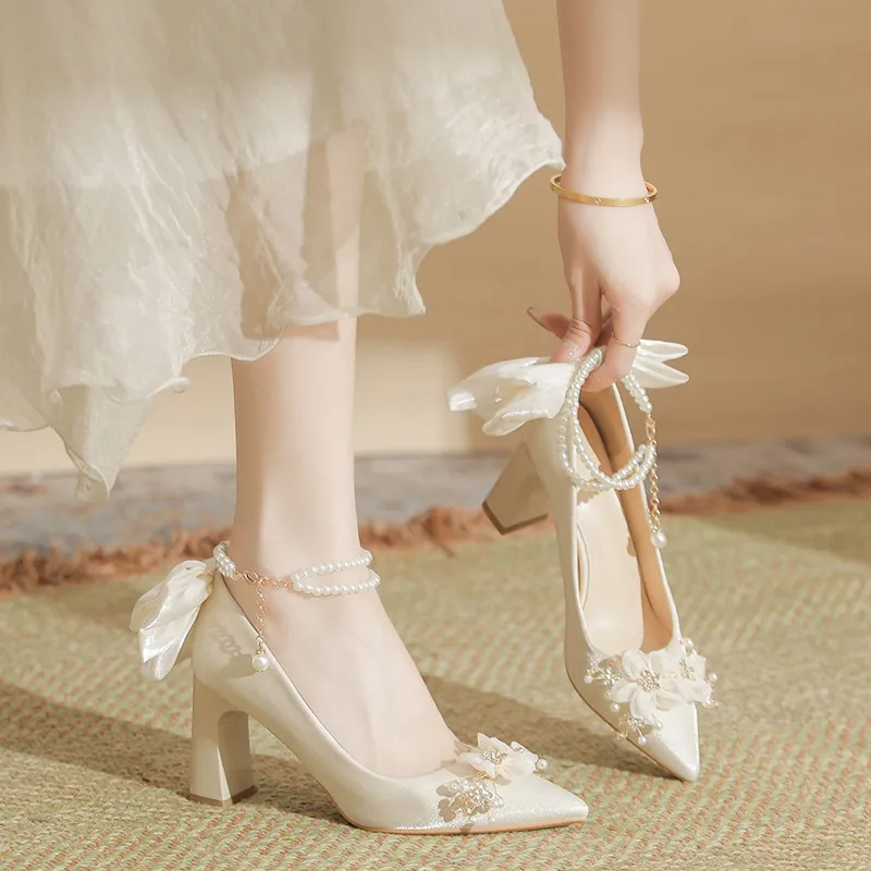 KATHRYN WILSON Chunky Heel High Heels Women's Apricot-4