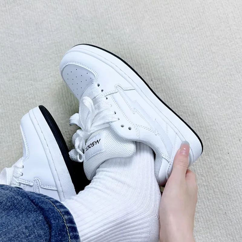 KATHRYN WILSON Height Increasing Abrasion Resistant Lightweight Slip Resistant Low Top Skateboard Shoes Unisex White-11