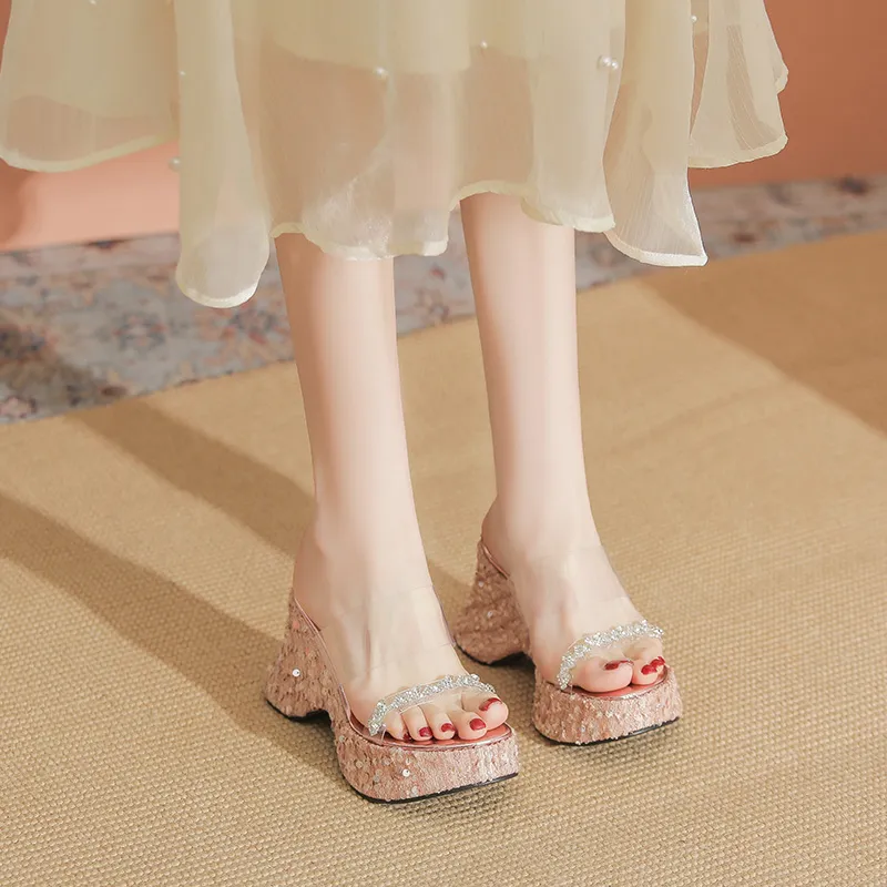 KATHRYN WILSON Rubber Sole Sequins Slide Slippers Women's-5
