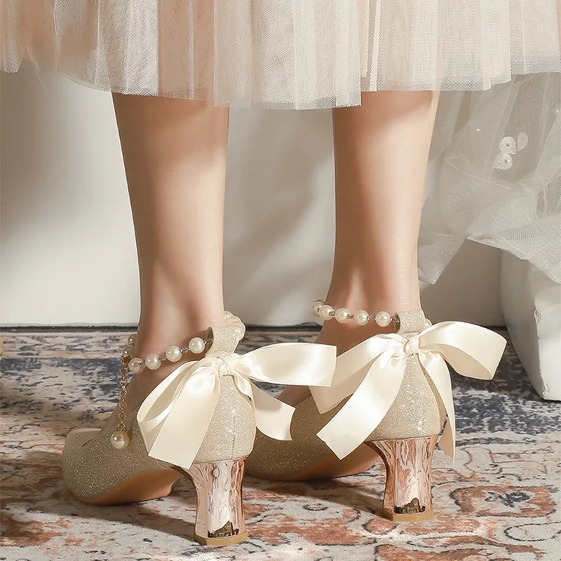 KATHRYN WILSON Chunky Heel High Heels 5.5cm Women's Champagne-7