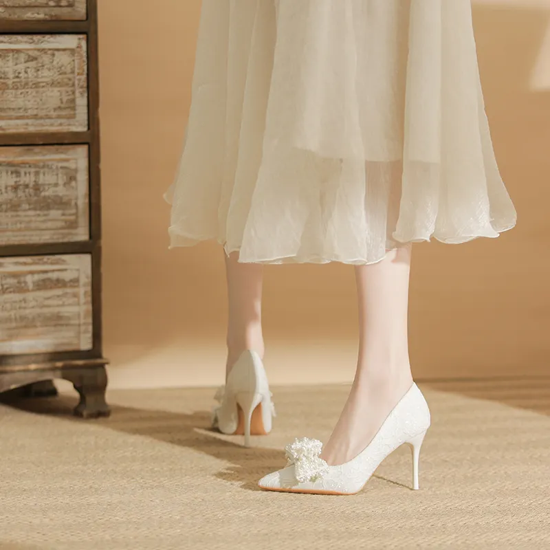 KATHRYN WILSON Graceful And Lively Slim Heel High Heels Women's White-4