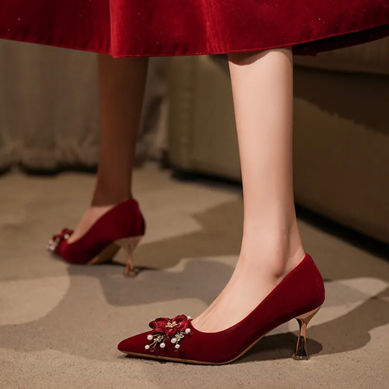 KATHRYN WILSON Slim Heel High Heels 7.5cm Women's Burgundy-4