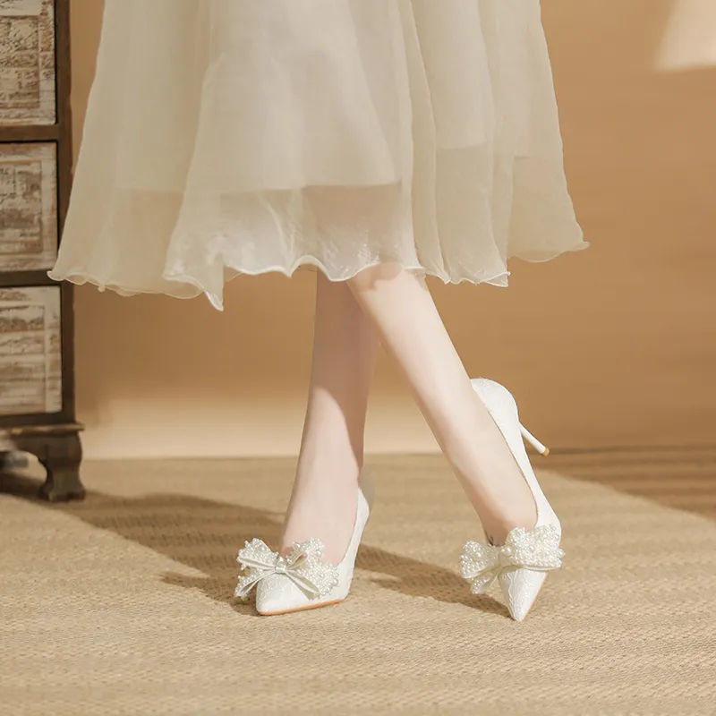 KATHRYN WILSON Graceful And Lively Slim Heel High Heels Women's White-3