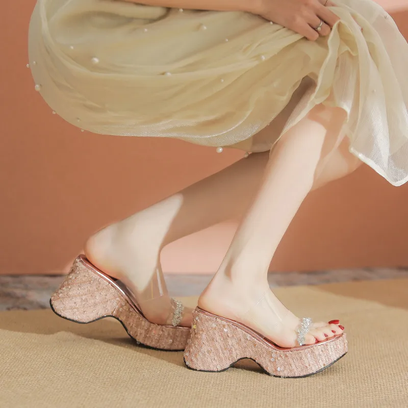 KATHRYN WILSON Rubber Sole Sequins Slide Slippers Women's-1