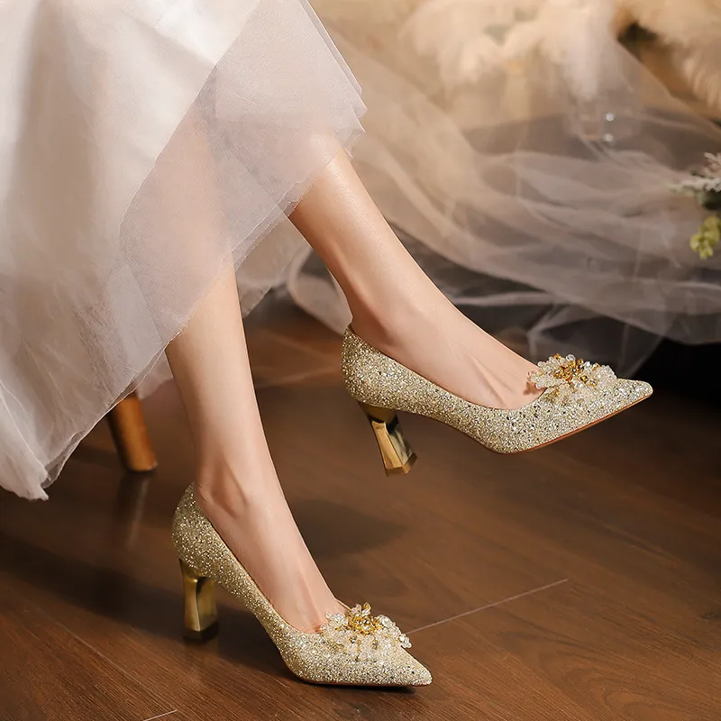 KATHRYN WILSON Chunky Heel High Heels Women's Champagne-3