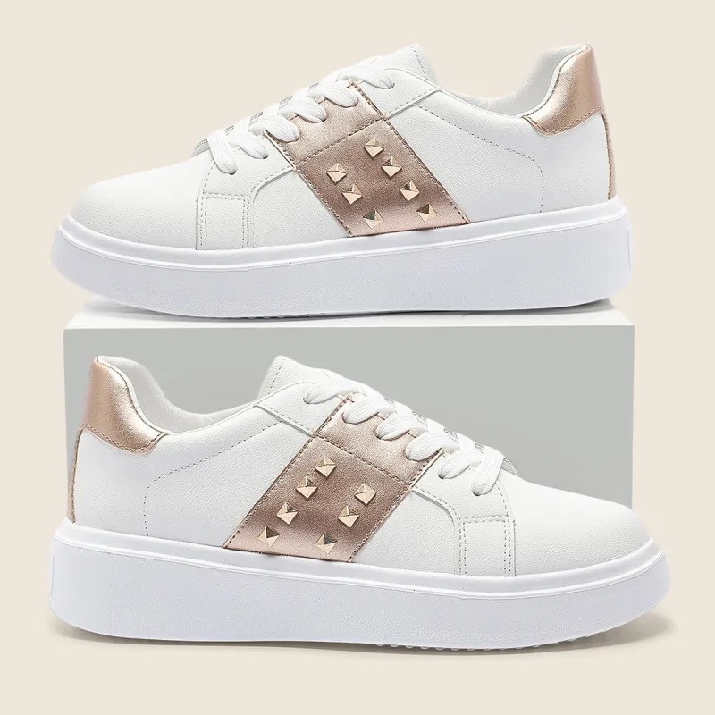 KATHRYN WILSON Low Top Skateboard Shoes Women's White Gold-3